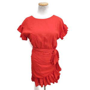 Etophe studios red wrap style top tunic in medium Classic Ruffle Hem Feminine